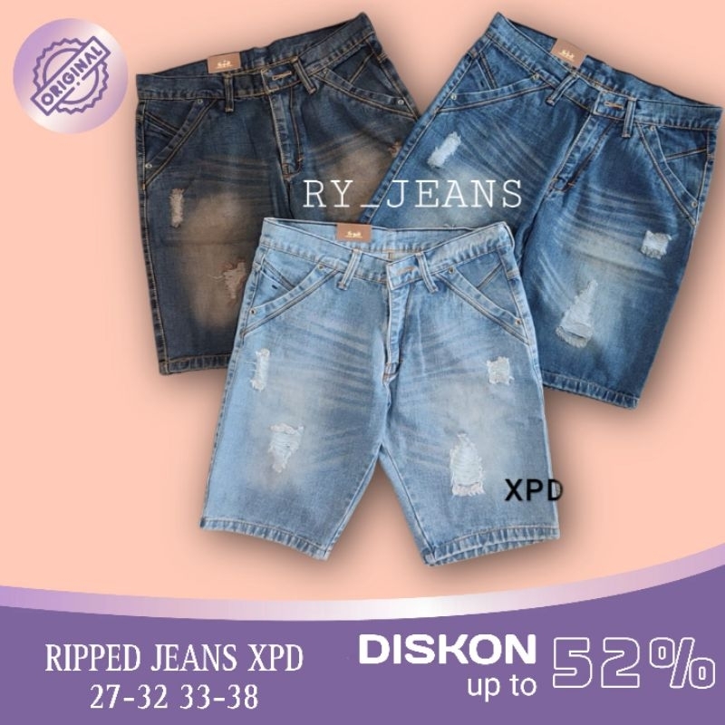 XPD CELANA JEANS PENDEK SOBEK PRIA RIPPED JEANS STREET