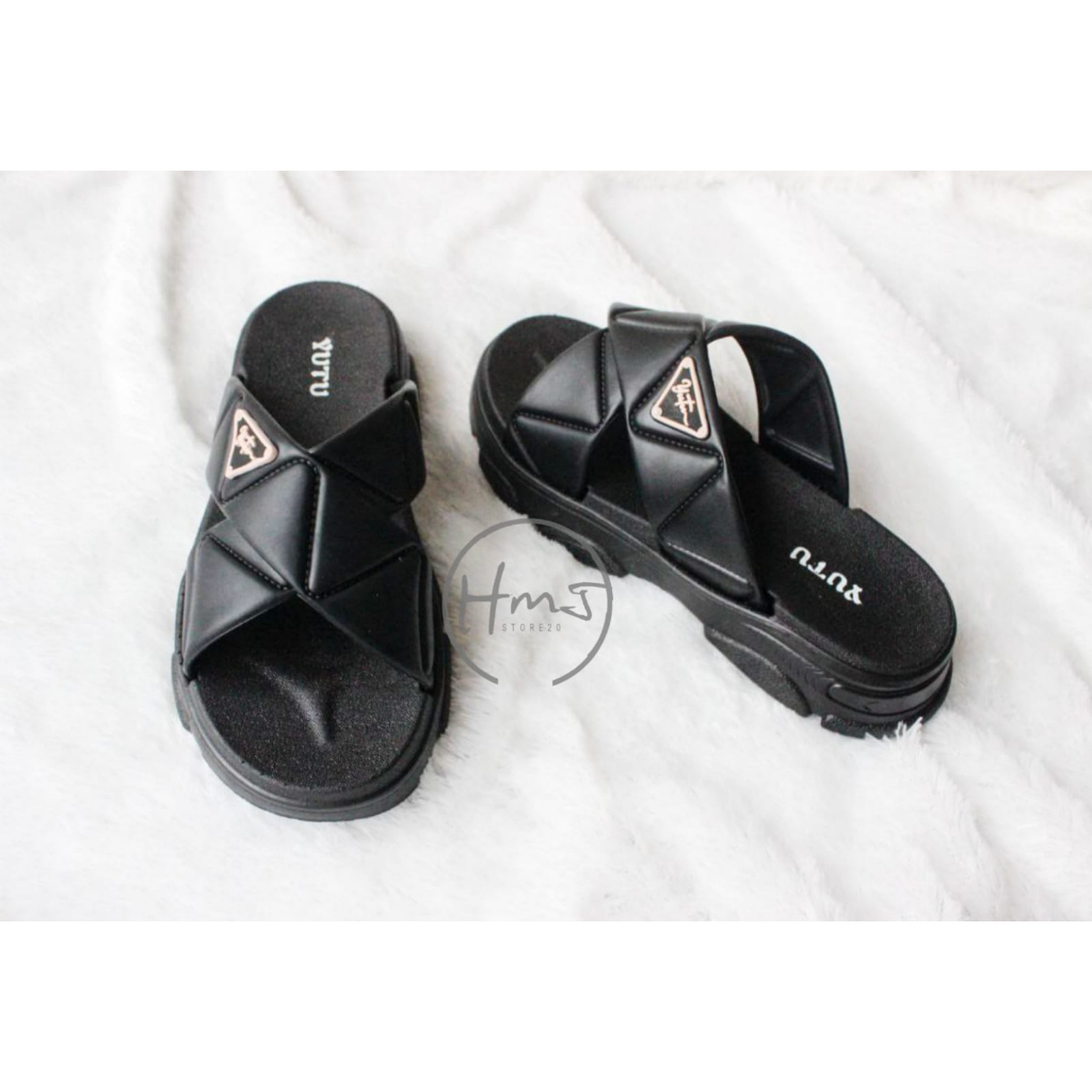 Sandal Wanita Tali Silang Model Kekinian Tebal 3CM Korean Style Bahan Karet Eva Ringan /Yt 9101-8