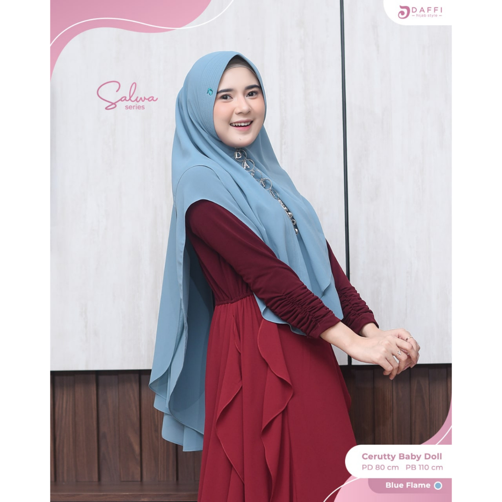 Daffi Hijab Series Salwa / Warna Blue Flame / Hijab Instan / Hijab Ceruty