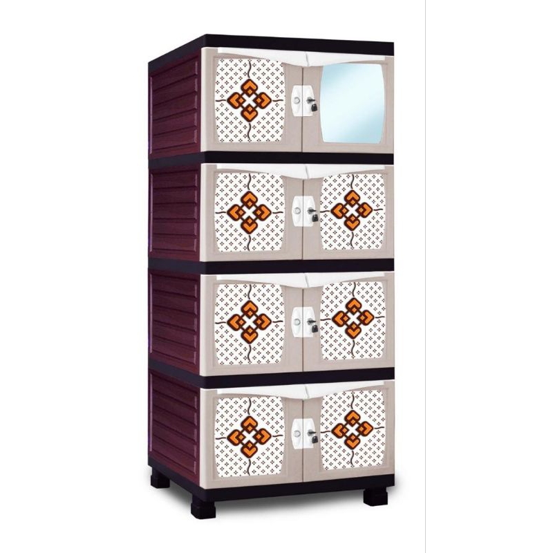 RB Lemari baju pakaian plastik susun MOTIF BATIK FULL KUNCI MOCCA MASTER