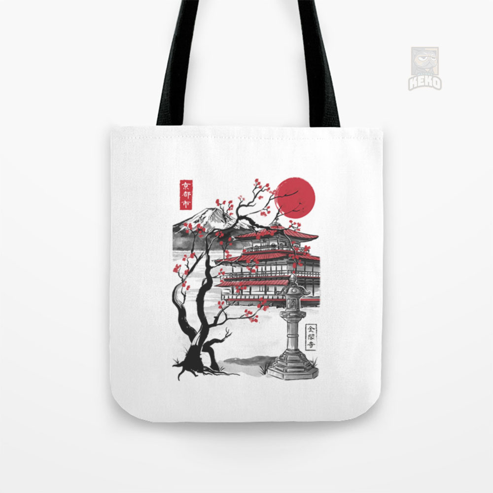 Temple of the Golden Pavilion Sumi e Tote Bag Kanvas