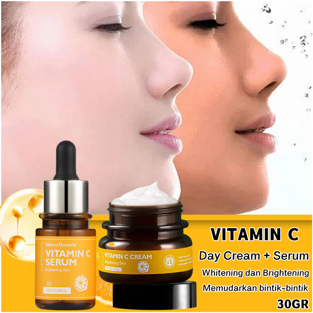 Vibrant Glamour Retinol Cream Wajah Anti Penuaan Night Cream Pelembab Wajah 30g Vit C Cream Pemuith Wajah Day Cream Skincare Set