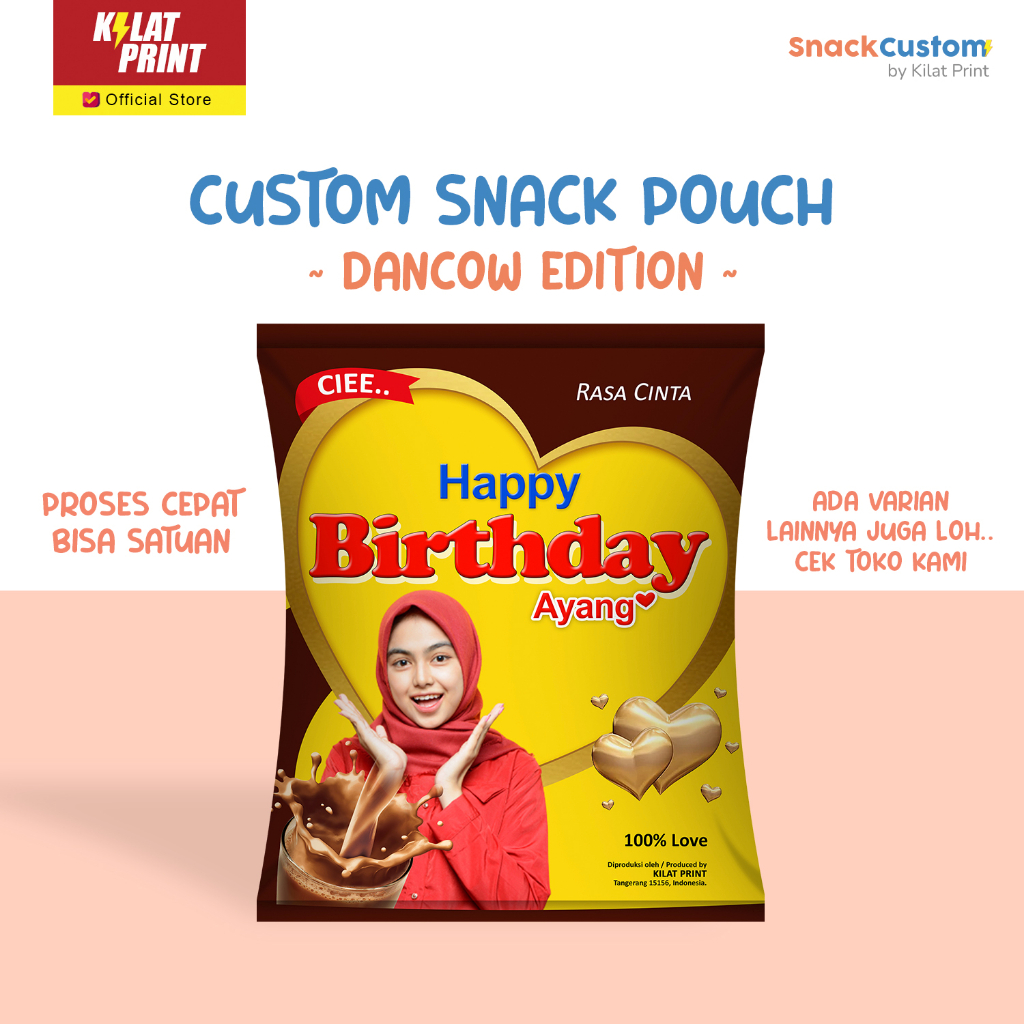 Snack Custom Foto Text Bungkus Pouch Jumbo Ala Dancow Edition