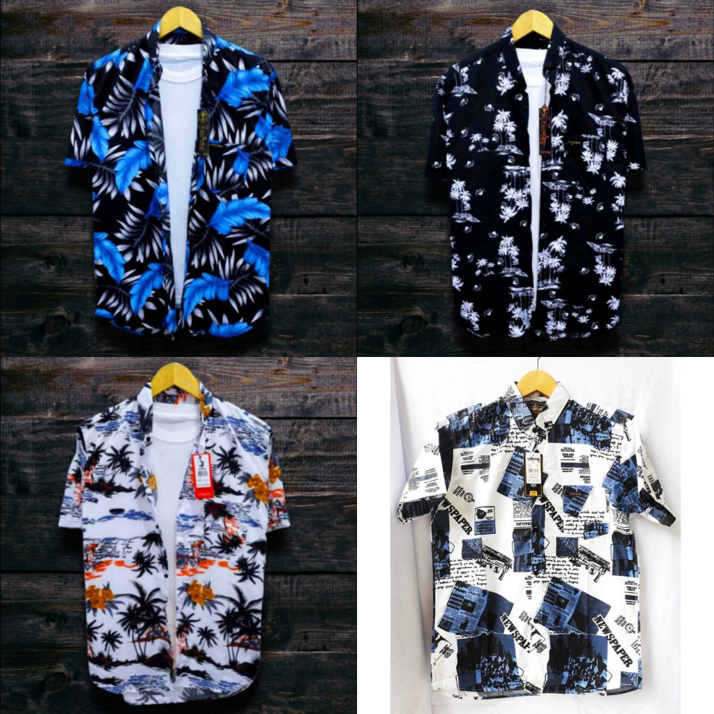 Kemeja Motif Pantai Pria Dan Wanita/Hem Surfing Motif Daun,Kemeja Pantai Pria Lengan Pendek Terbaru