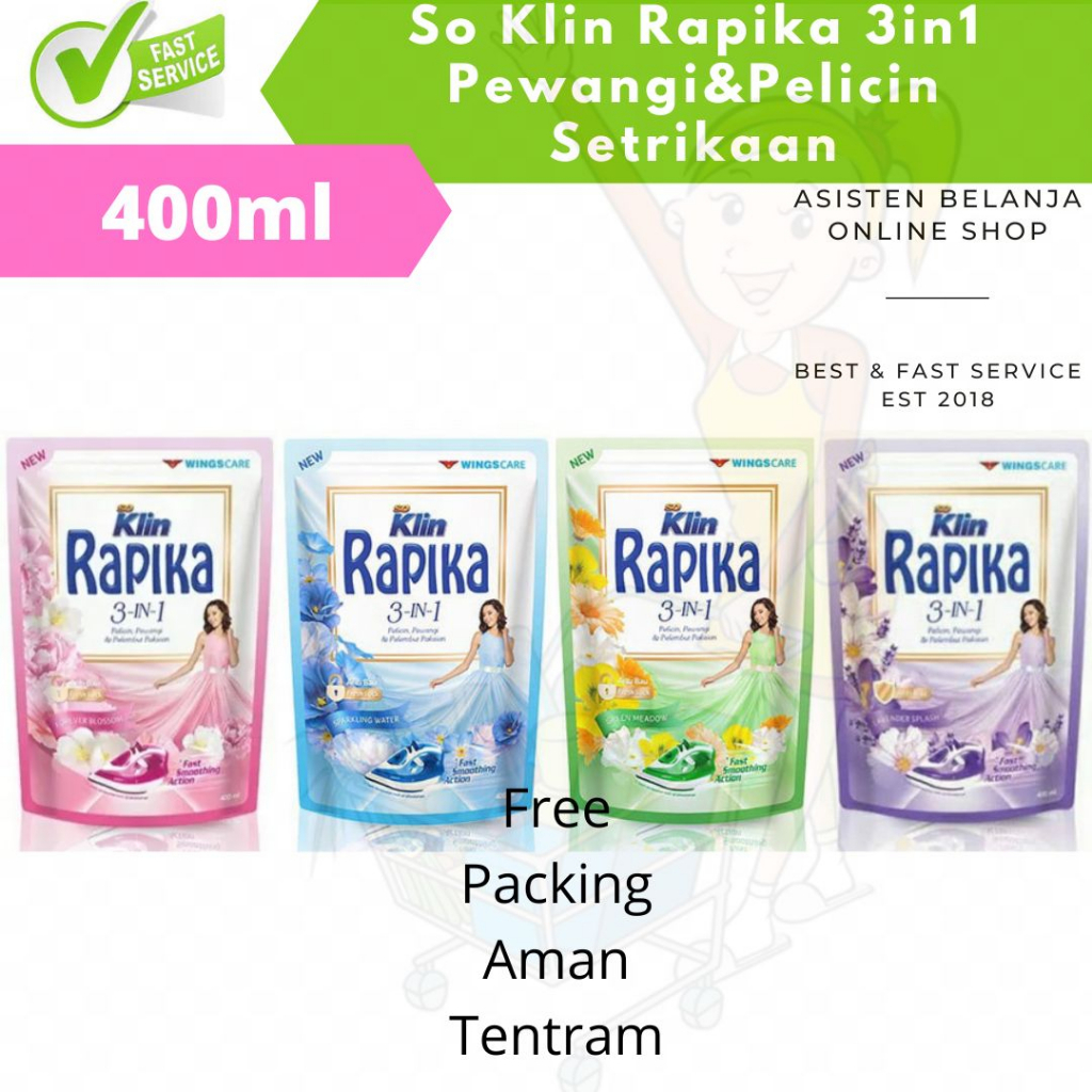 Rapika 3in1 anti bau Refill 400 ml Pewangi Pelembut Pakaian Setrikaan