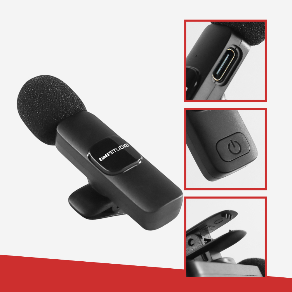 TaffSTUDIO Mikrofon Wireless Lavalier Portable Microphone USB Type C - E60 - Black