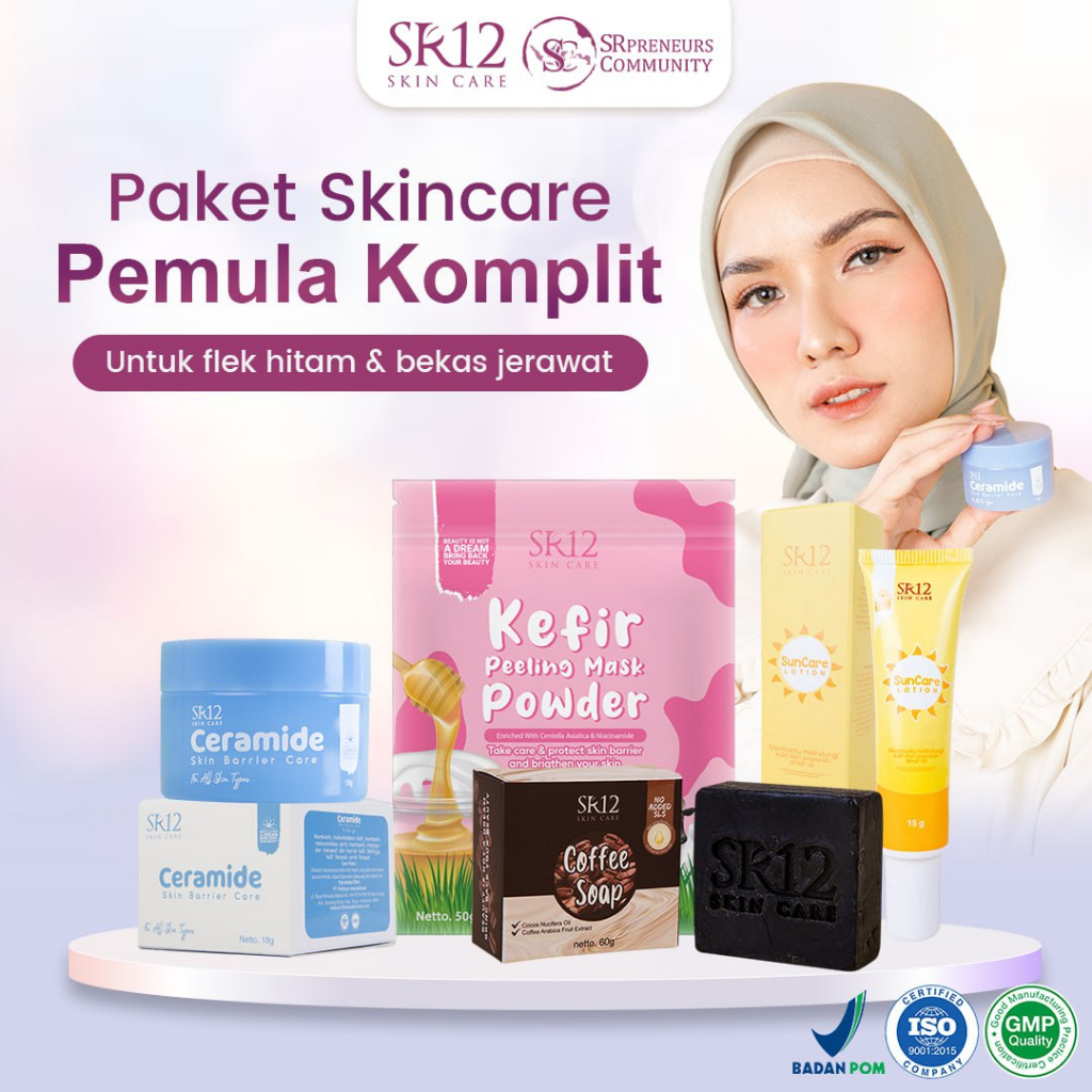 SR12 Paket Skincare Pemula Komplit untuk flek hitam dan bekas jerawat ( Coffee Soap Kefir Mask Ceram