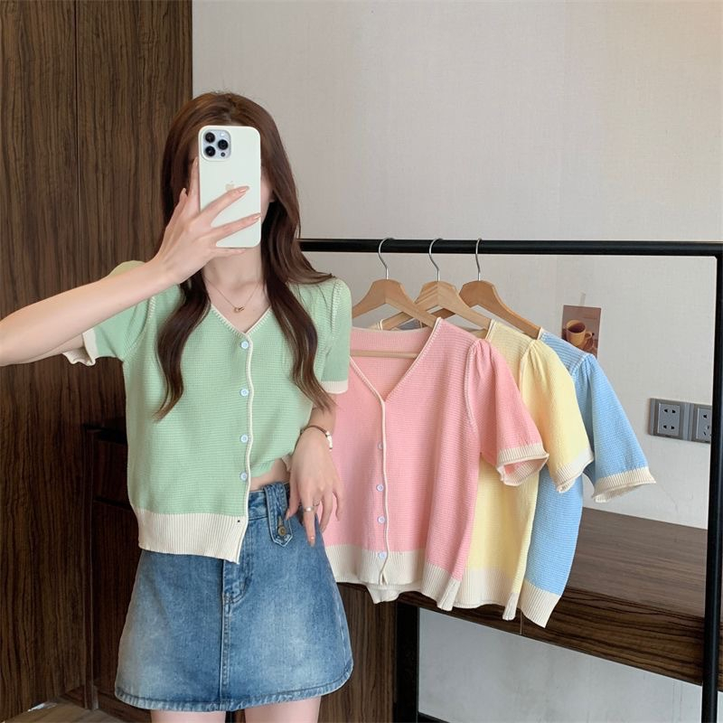 Minji Top Kancing Knit Korea Style - Atasan Wanita Baju Rajut Import - TM (21015)