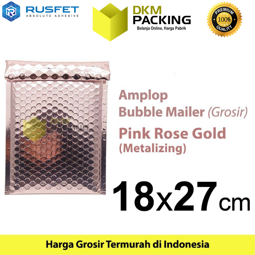 AMPLOP BUBBLE MAILER PINK ROSE GOLD 18X23cm BUBBLE WRAP ENVELOPE RUSFET PREMIUM/TERMURAH