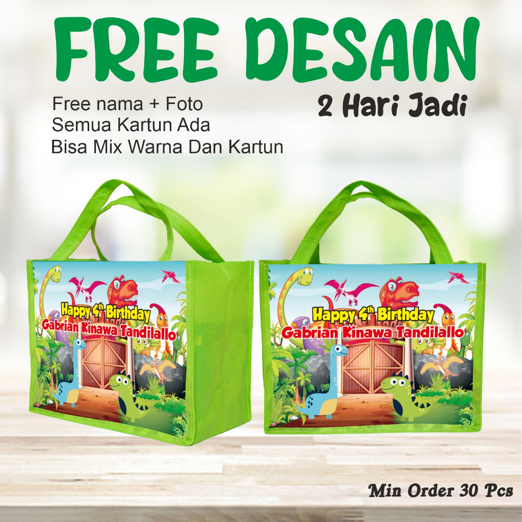 

TAS BERKARAKTER BERGAMBAR DINOSAURUS-FREE DESAIN-SOVENIR ULANG TAHUN