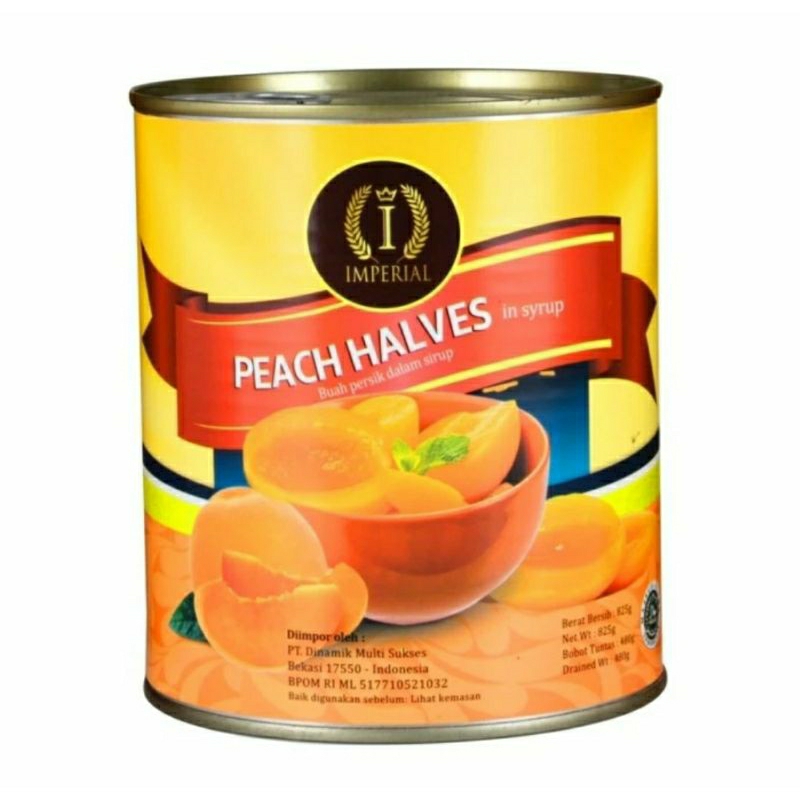 

IMPERIAL peach halves in syrup 825g.