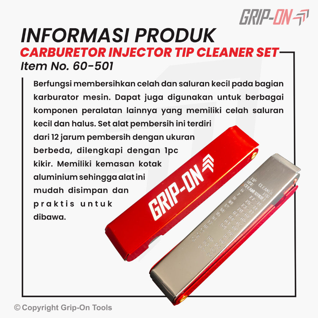 Grip-On Carburetor Injector Tip Cleaner Set Jarum Rojok Pembersih Saluran Halus Karburator Model Jarum