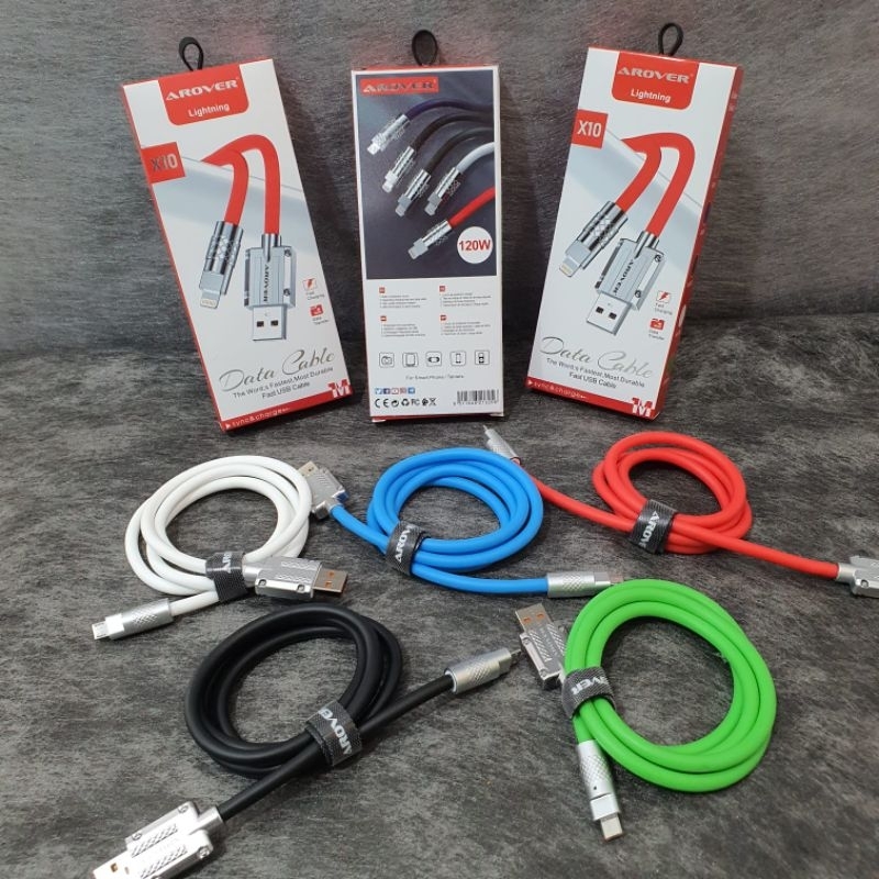 Kabel Data《AROVER X10 PRO》Kabel Data Fast Charging 120W , Micro Usb / Type C / ipone - Garansi Original