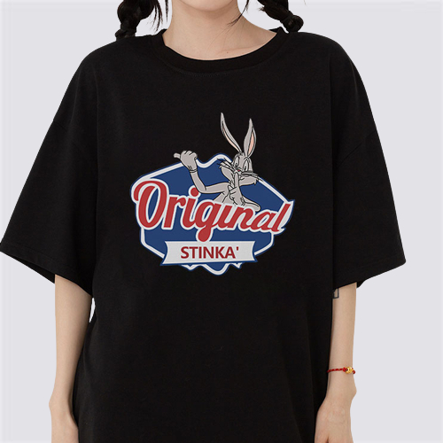 XiaoZhaiNv Kaos Atasan Oversize Wanita Bugs Bunny Animation Pattern Lengan Pendek A0465