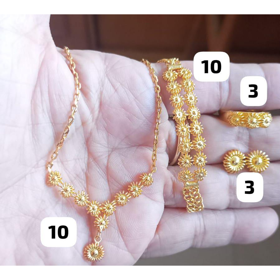 ACC set fashion wanita/kalung bunga matahari/cincin emas toba/gelang emas london/anting emas 24k 99.9 % 26gr