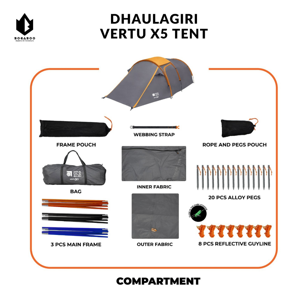Bisa [COD] Tenda Camping Dhaulagiri Vertu X5 Kapasitas 4-5 Orang Double Layer Hiking Outdoor
