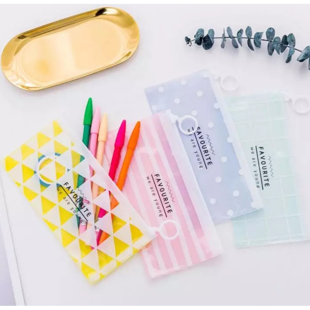 Tempat Pensil Transparant / Pouch Panjang / Dompet Plastik