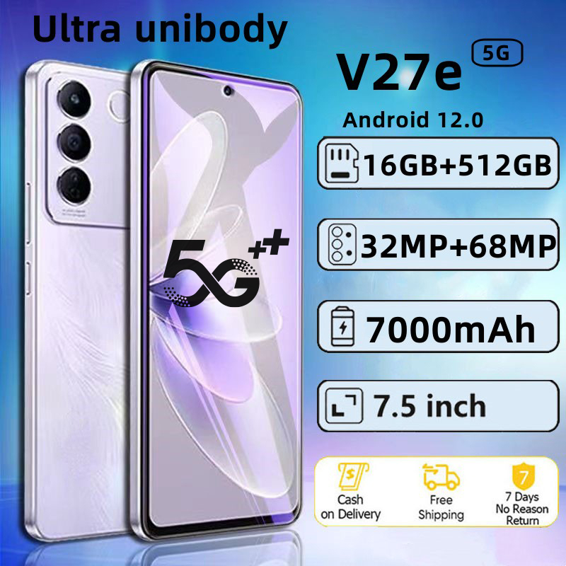 5G [Bisa COD] Smartphone Baru V27e HP Murah RAM16GB+512GB Android Mobile 12 AMOLED 7.5 inch GAMAR PROMOSI  PRIMITAS BARU PRIMITIF 4G/5G Ponsel Cerdas Tinggi -Definisi Pixel Ponsel Asli