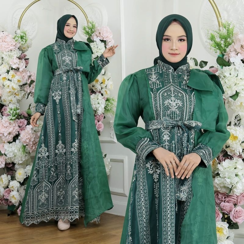 MAXY MELINDA, ORGANZA VELVET, GAMIS HIJAB MUSLIM, MAXY DRESS