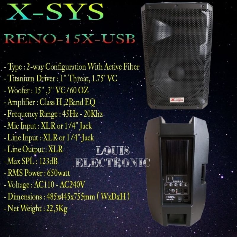 Speaker Aktif X-SYS RENO 15X USB XSYS 15X USB ORIGINAL ( Harga 2 Pcs )