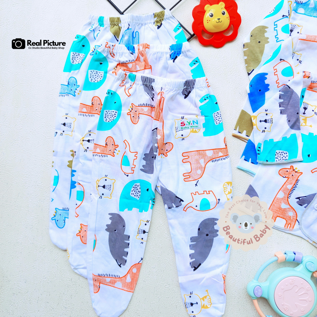 Baby.ou - 3 Stel Setelan Baju Bayi Baru Lahir Tangan Panjang Celana Panjang Usia 0 sd 3 Bulan Motif Elephant - Setelan Baju Bayi Newborn Panjang Abu - Celana Panjang Bayi Baru Lahir