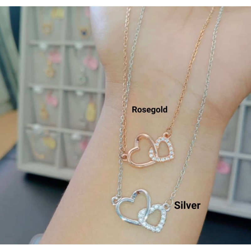 Kalung titanium wanita Premium Love double Shape / kalung Liontin love rosegold silver
