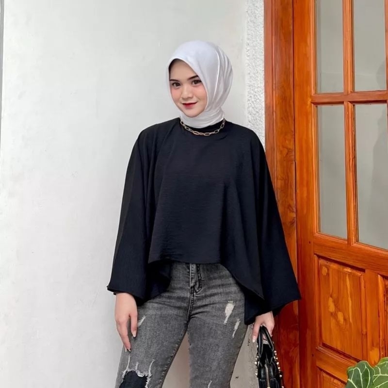 Blouse Batwing Bahan Crinckle Air flow Atasan Simple Baju Wanita All size