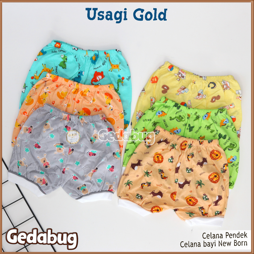 3 Pcs - Celana Pendek USAGI GOLD Warna | Celana pendek atau bermain Baby New Born | Gedabug