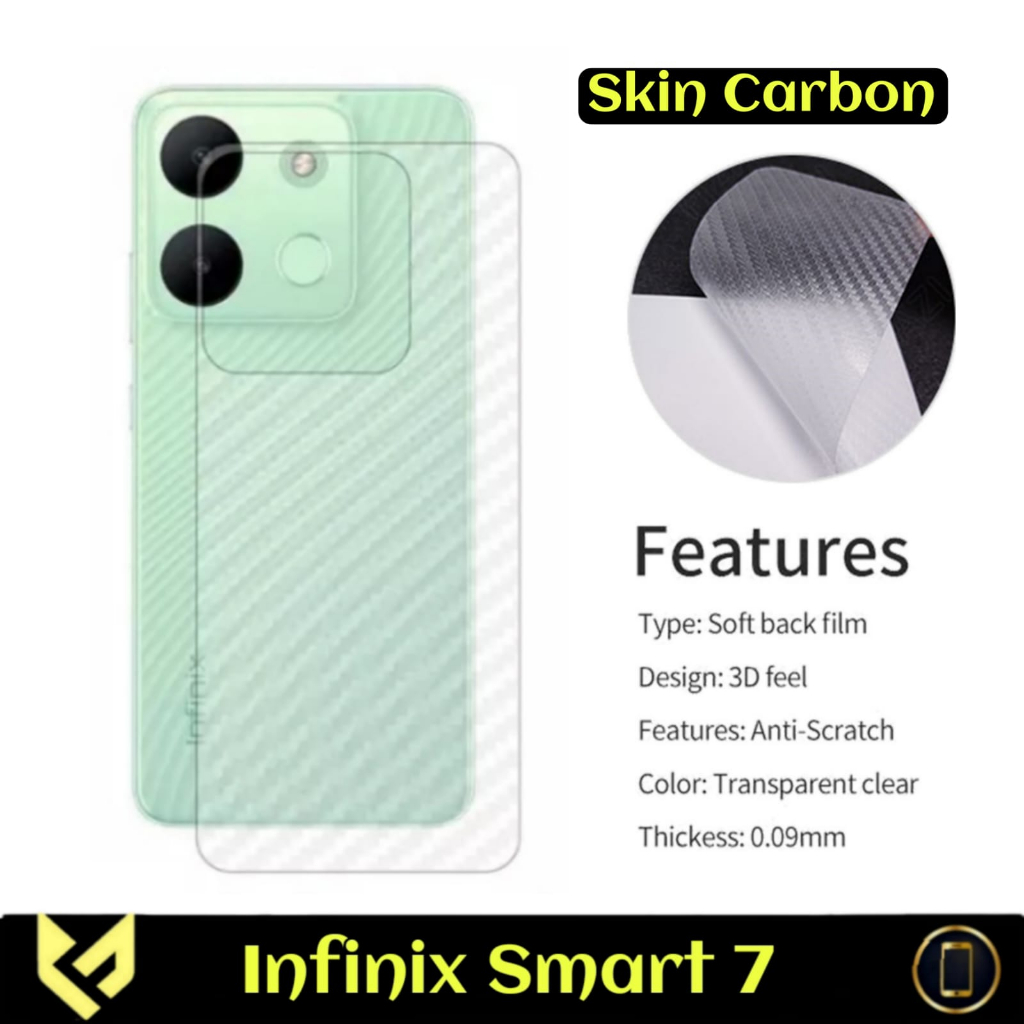 PROMO Paket 3IN1 For INFINIX SMART 7 Anti Gores Layar Free Lens Camera &amp; Skin Carbon Anti Gores Jamur Body Belakang Handphone