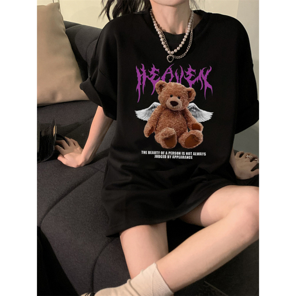 Kaos Atasan Wanita Lengan Pendek Oversize Bear Printed T-shirt Baju Wanita Kekinian Korean Style 001