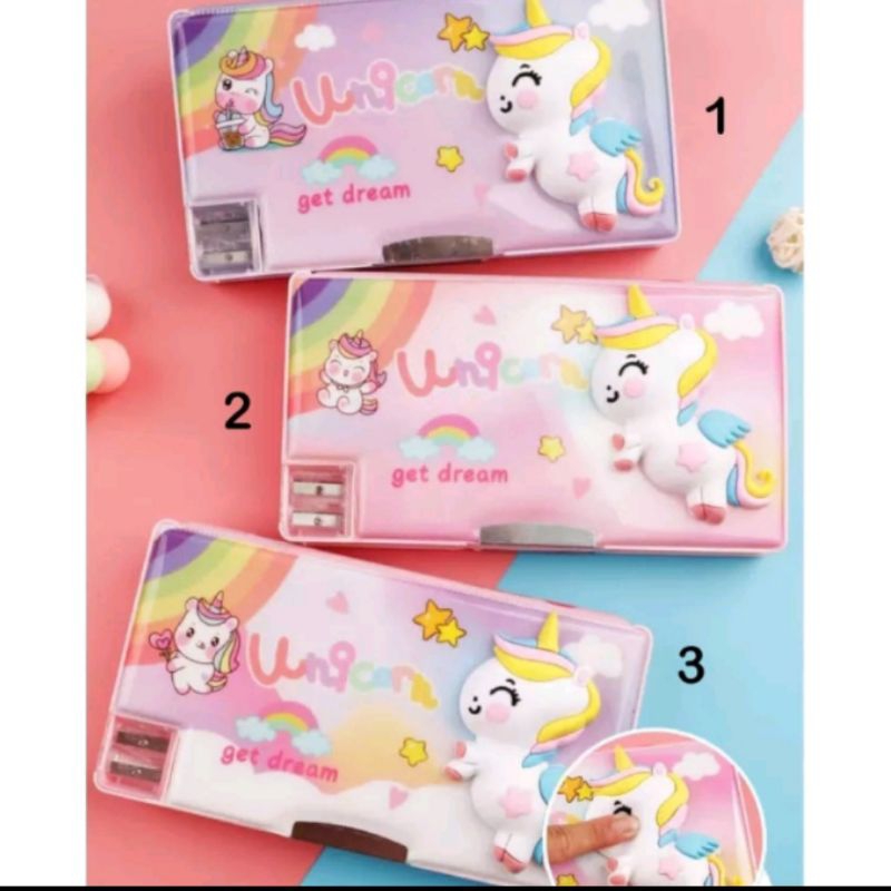 

Tempat pensil unicorn squishy lebar / Tempat pensil magnet squsihy unicorn lebar + rautan / Kotak pensil unicorn lebar squsihy