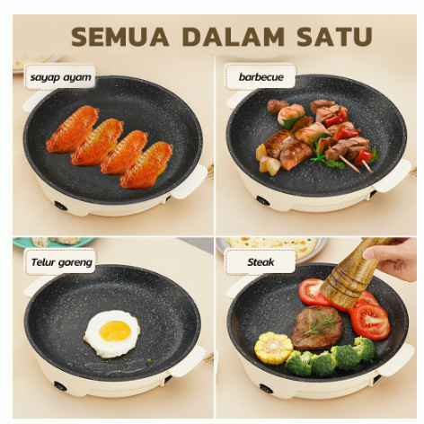 YUN Mall  Grill Pan Panggangan BBQ Panci Listrik Anti Lengket Kekuatan Api Ganda Bagian Bawah Pembuangan Panas