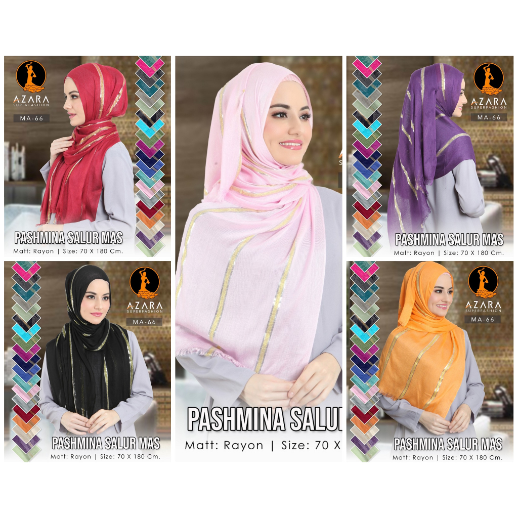 PASHMINA MAS RAWIS KOMBINASI EMAS SALUR 70 X 180 2 WARNA AZARA PASMINA MURAH RAYON BEST SCARFT