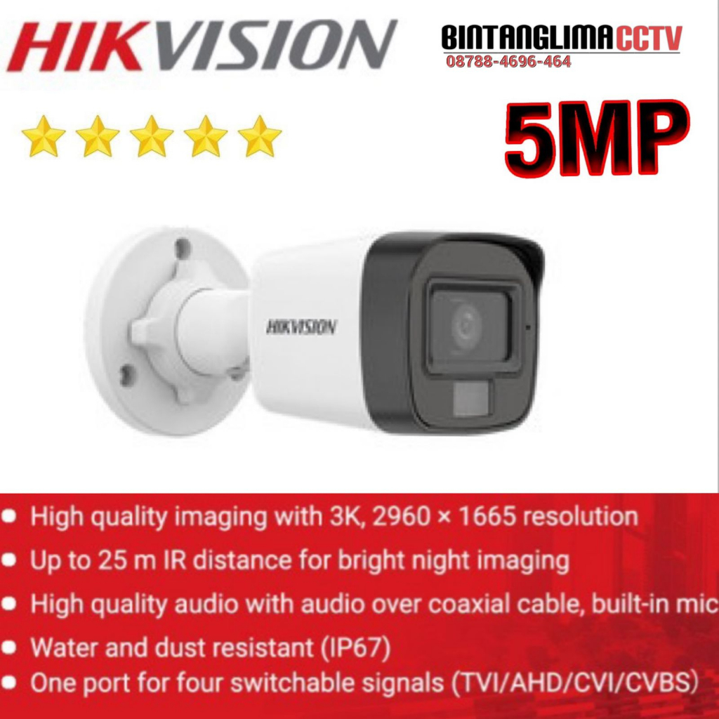 KAMERA CCTV OUTDOOR 5MP AUDIO COLORVU HIKVISION DS-2CE16K0T-LPFS DUAL