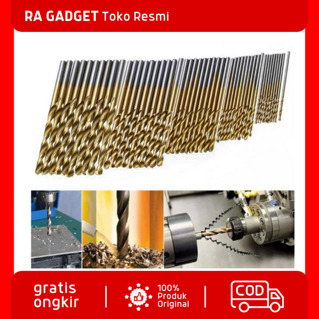 Mata Bor Power Drill Bits Titanium Coated 50 PCS / Mata Bor Pembolong Pelubang Lubang Pelobang Ukir 