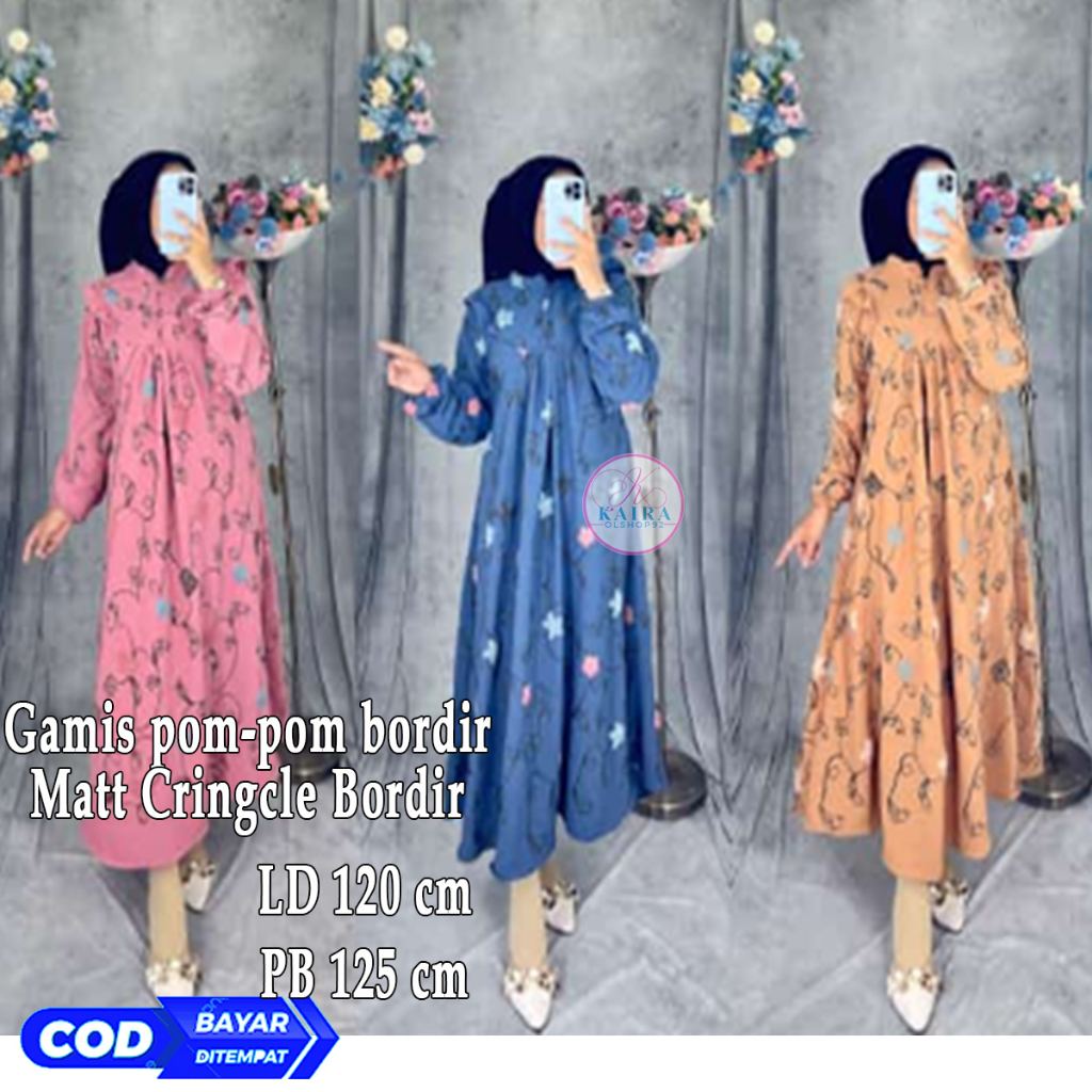 Midi Dres Jumbo Pompom Bordir Busui Freindly  LD 120 Dress mewah Lebaran 2023