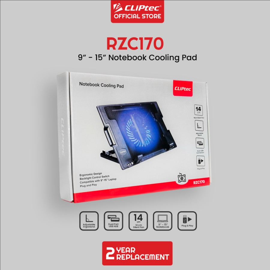 Cooling Pad RZC170 Exclusive Notebook Adjustable Ergostand 14&quot; CLIPtec