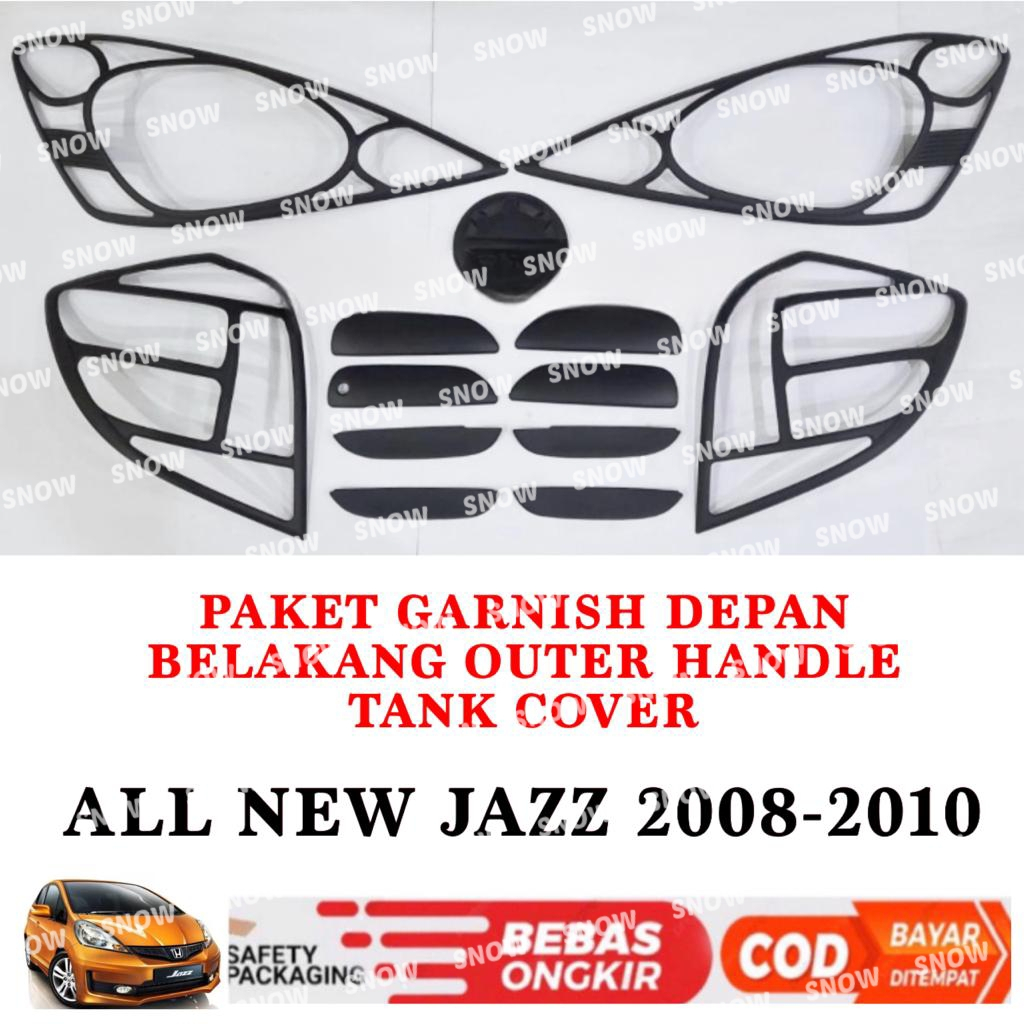 Paket Garnish Lampu Depan Belakang Outer Handle Tank Cover All New Jazz 2008 2010 Hitam Chrome