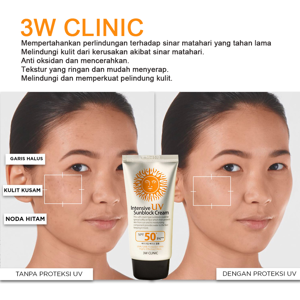 3W Clinic Intensive UV Sunblock Cream SPF 50+ PA+++ 70ml Sun Cream Collagen/Natural Vita Moist/Multi Protection UV Sunscreen Korea Sun Block