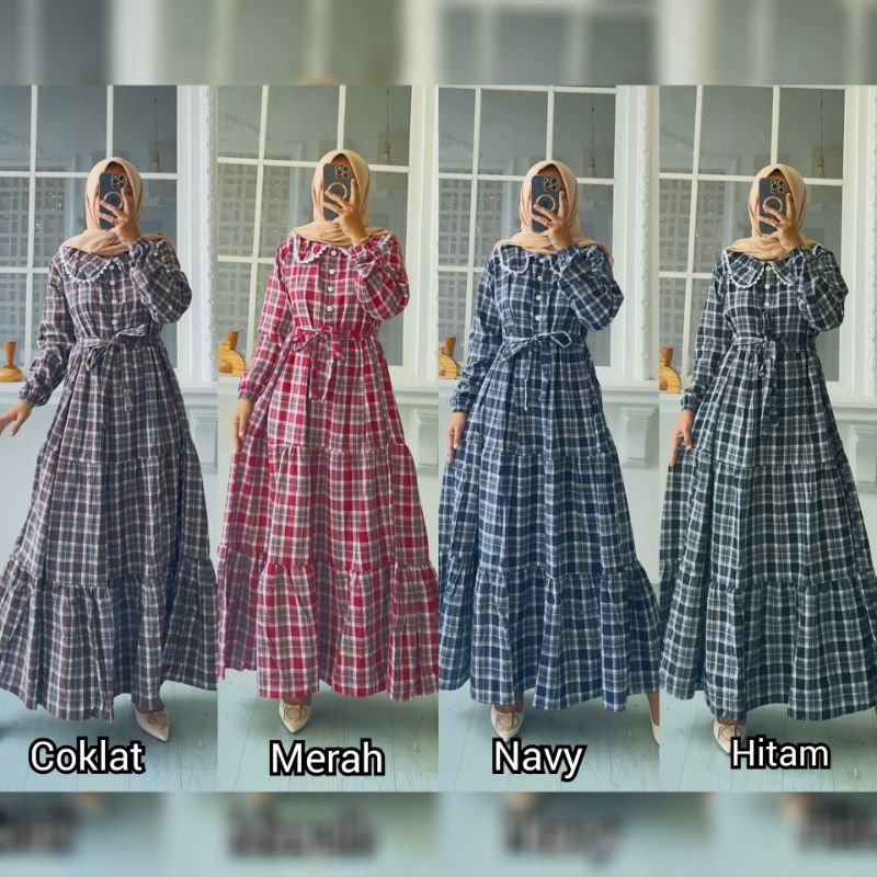 GAMIS MENYUSUI BAHAN FLANEL/DRESS WANITA MURAH KEKINIAN/ DRESS BUSUI MOTIF KOTAK KOTAK