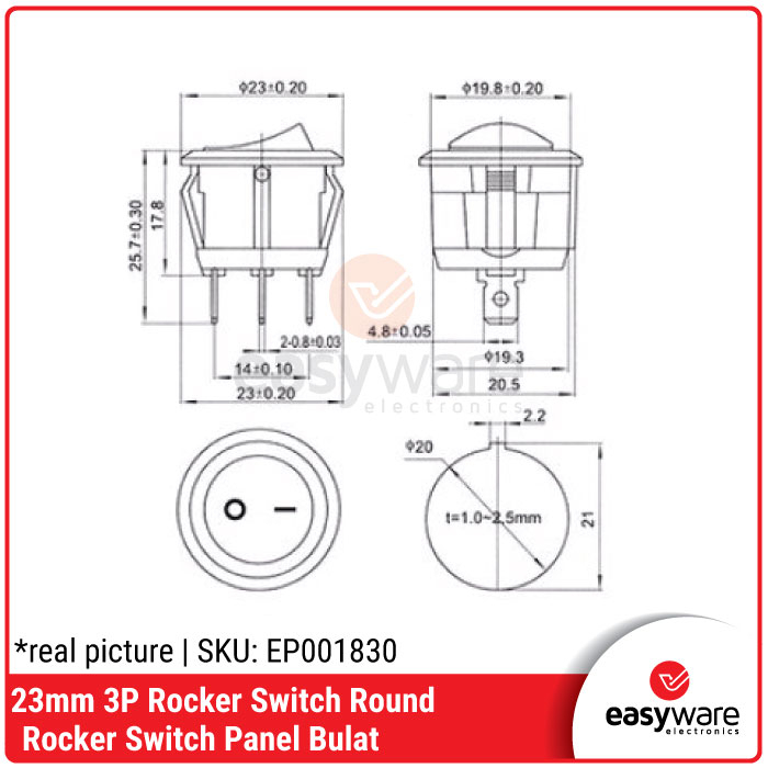 Rocker Switch Bulat On Off 3P KCD1-105 10A 125V Round Rocker Switch 3P