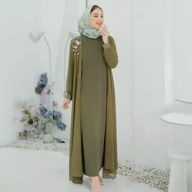 Gamis Abaya Terbaru 2023 Elina Maxy Gaun Pesta Baju Muslim Wanita Gamis Outer Dress Kondangan Gamis Dewasa Kekinian