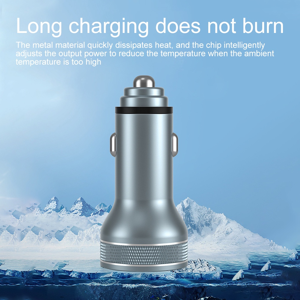 Treble Car Charger Colokan Mobil 2 Ports USB QC3.0 36W with LED Screen Silver