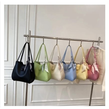 totebag polos wanita / totebag wanita kuliah kerja / totebag wanita dengan syal / tas bahu wanita po