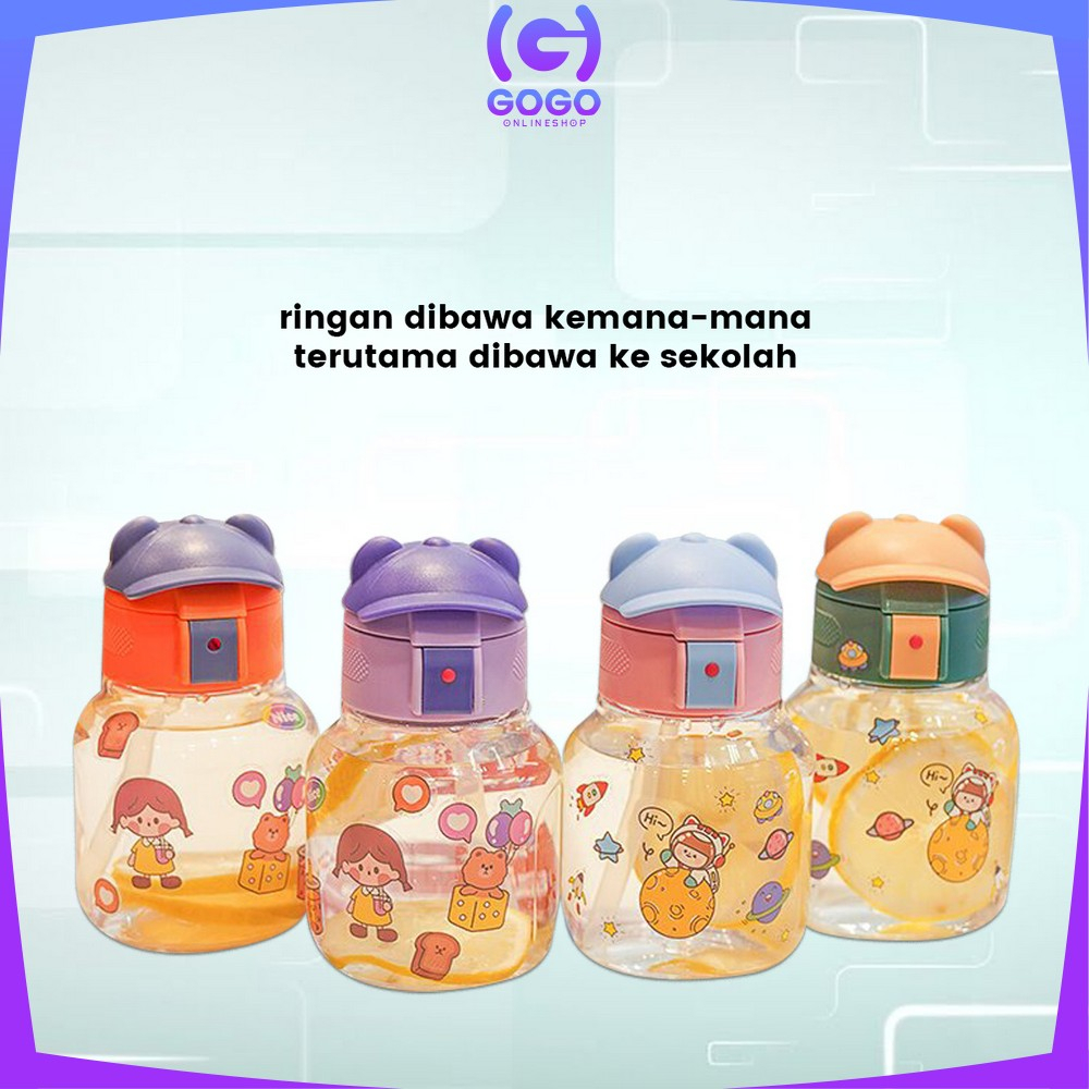 GOGO-C827 Botol Minum Anak Karakter BPA FREE Motif Topi 580ML dengan Sedotan / Tempat Minum Lucu dengan Pegangan Silikon Anak Tumbler Portable Food Grade