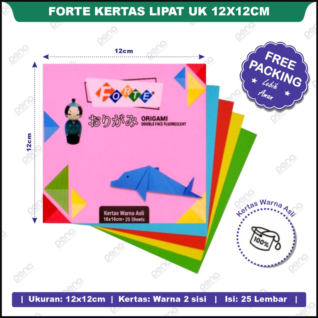 Kertas Lipat Origami Forte Warna 2 Sisi Fluorescent 25 Lembar