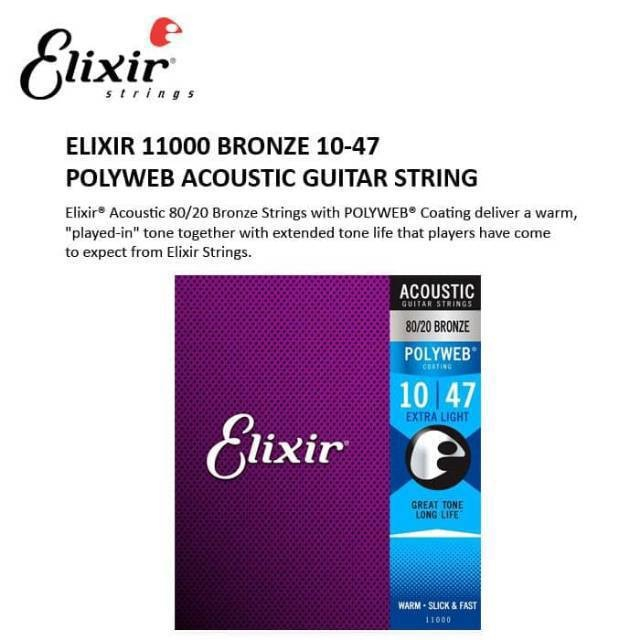 Senar Gitar Akustik String Elixir String Akustik Nanoweb Polyweb 0.10, 0.11, 0.12 Set