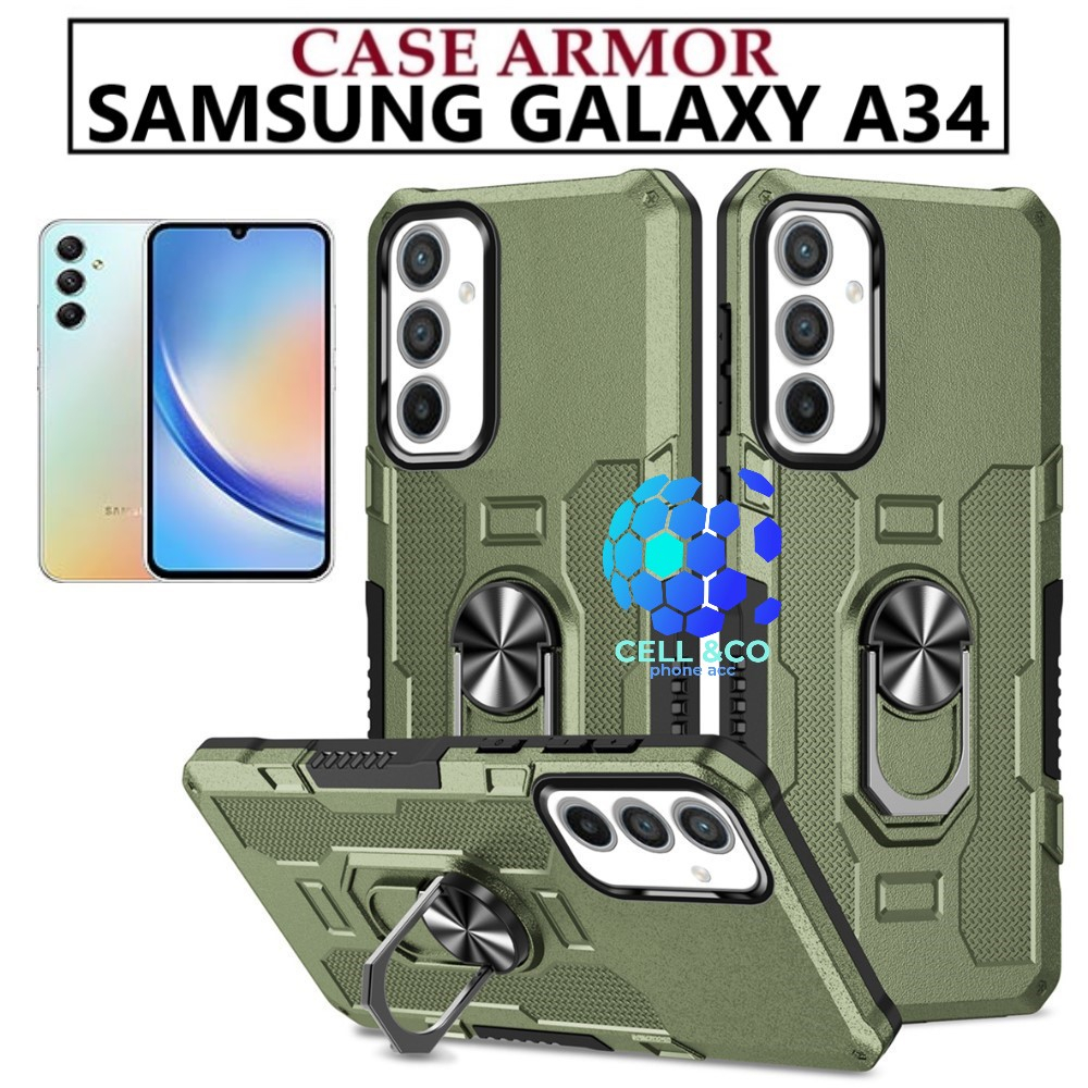 Case Armor SAMSUNG GALAXY A34 Iring Cincin Magnetic Kesing Hp Protect kamera Premium Hard Case Standing Robot Pelindung Kamera