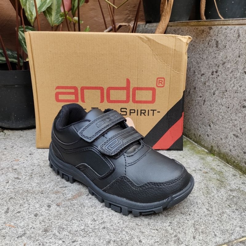 sepatu sekolah anak laki-laki perempuan ando velcro morgan pro hitam