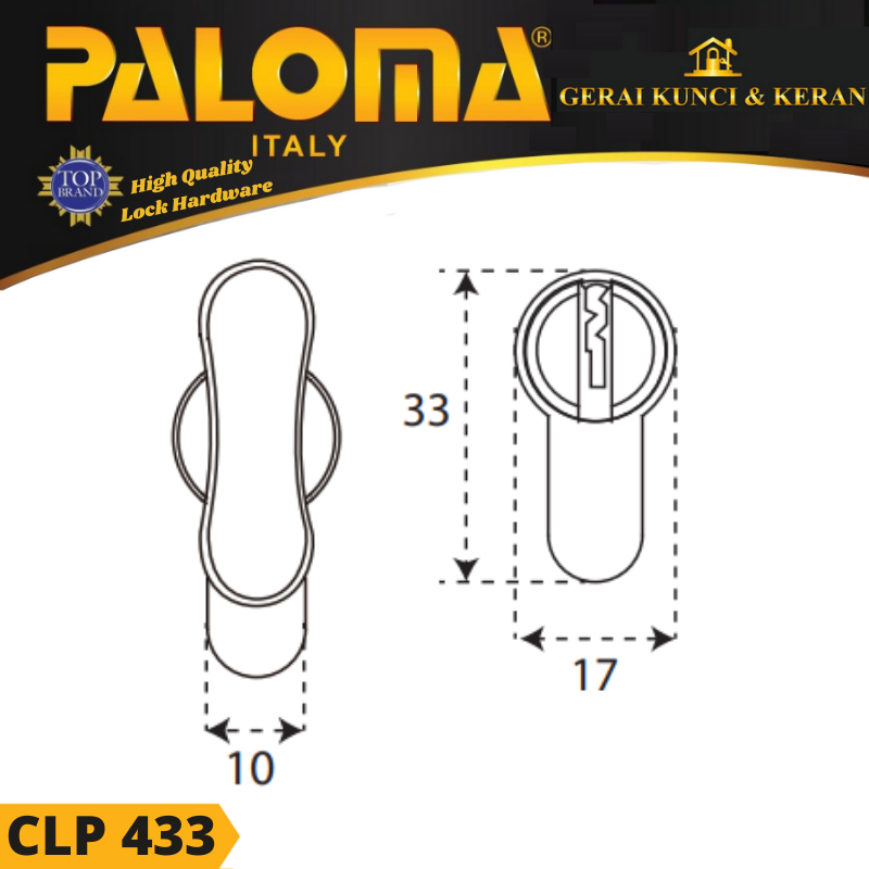 Knob Cylinder PALOMA CLP 433 DELUXE KC-SK 70MM  Standard Key GOLD SB KUNCI PINTU